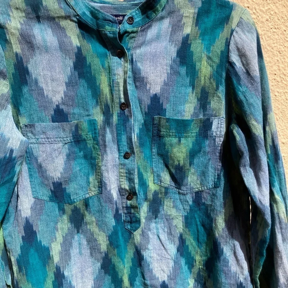 Women's Madewell Multicolor Button-Up Shirt M Pockets Cotton Open Light Vibrant - Picture 12 of 13